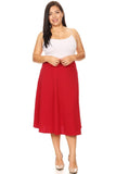 Solid high waisted, A-line, Plus Size midi skirt