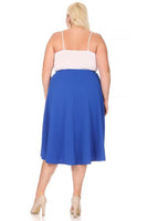 Solid high waisted, A-line, Plus Size midi skirt