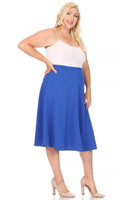 Solid high waisted, A-line, Plus Size midi skirt