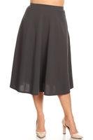 Solid high waisted, A-line, Plus Size midi skirt