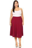 Solid high waisted, A-line, Plus Size midi skirt