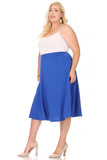 Solid high waisted, A-line, Plus Size midi skirt