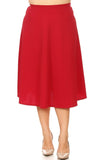 Solid high waisted, A-line, Plus Size midi skirt