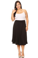 Solid high waisted, A-line, Plus Size midi skirt