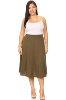 Solid high waisted, A-line, Plus Size midi skirt