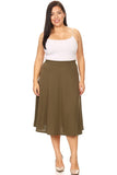 Solid high waisted, A-line, Plus Size midi skirt