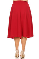 Solid high waisted, A-line, Plus Size midi skirt