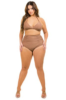 Plus Size Two Piece High Waist with Rughe Front