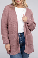 Plus Size Low Gauge Waffle Open Cardigan Sweater