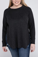 Plus Size Melange Baby Waffle Long Sleeve Top