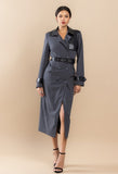 Leather Inserted Belted Trench Maxi Coat Dress