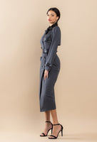 Leather Inserted Belted Trench Maxi Coat Dress