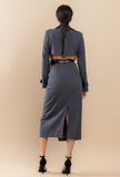 Leather Inserted Belted Trench Maxi Coat Dress