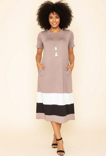 Women Color Block Calf Length Dress