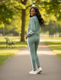 Women Varsity Stripe Tracksuit Patchwork Pullover 2 Piece Set