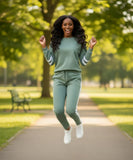 Women Varsity Stripe Tracksuit Patchwork Pullover 2 Piece Set