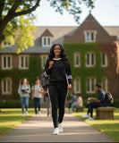 Women Varsity Stripe Tracksuit Patchwork Pullover 2 Piece Set