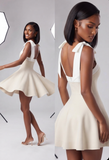 Square Neck Hide Zipper Tie Shoulder Dress