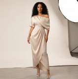 Solid One Shoulder Cross Ruched Dress