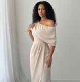 Solid One Shoulder Cross Ruched Dress