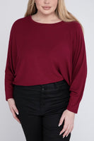 Plus Size Ribbed Batwing Long Sleeve Boat Neck Sweater