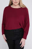 Plus Size Ribbed Batwing Long Sleeve Boat Neck Sweater