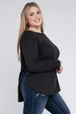 Plus Size Melange Baby Waffle Long Sleeve Top