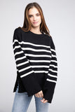 Ribbed Hem Stripe Sweater