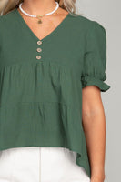 Button Front Puff Sleeve Blouse