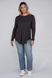 Plus Size Long Sleeve Round Neck Round Hem Top