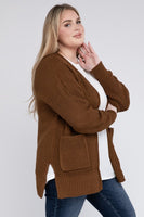 Plus Size Low Gauge Waffle Open Cardigan Sweater