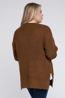 Plus Size Low Gauge Waffle Open Cardigan Sweater