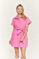 Belted cotton short dress