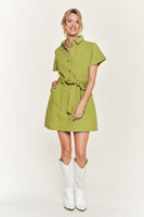 Belted cotton short dress