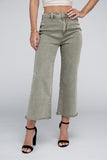 Acid Washed High Waist Frayed Hem Straight Pants