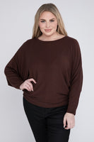 Plus Size Ribbed Batwing Long Sleeve Boat Neck Sweater