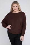 Plus Size Ribbed Batwing Long Sleeve Boat Neck Sweater