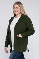 Plus Size Low Gauge Waffle Open Cardigan Sweater