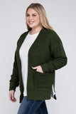 Plus Size Low Gauge Waffle Open Cardigan Sweater