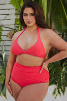 Plus Size Two Piece High Waist with Rughe Front