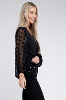 V Neck Wrap Sheer Sleeves Bodysuit