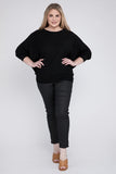 Plus Size Ribbed Batwing Long Sleeve Boat Neck Sweater