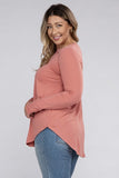 Plus Size Long Sleeve Round Neck Round Hem Top