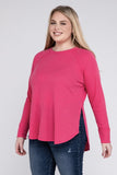 Plus Size Melange Baby Waffle Long Sleeve Top