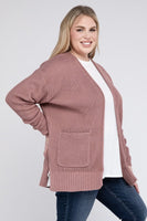 Plus Size Low Gauge Waffle Open Cardigan Sweater