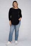 Plus Size Long Sleeve Round Neck Round Hem Top