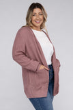 Plus Size Low Gauge Waffle Open Cardigan Sweater