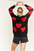 HEART PRINT OVERSIZED SWEATER