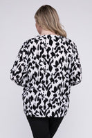 Plus Size Leopard Notched Neckline Blouse