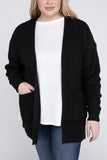 Plus Size Low Gauge Waffle Open Cardigan Sweater